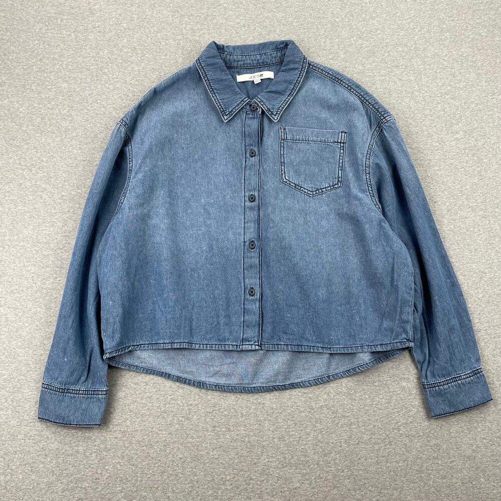 Joes Jeans Cropped Denim Shirt Women XL Medium Indigo Blue Button Up 100% Cotton